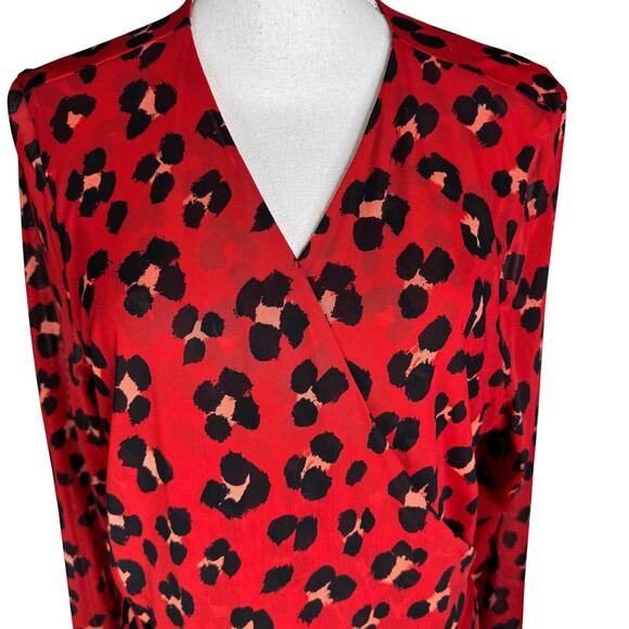 CAbi #5571 Siren Wrap Dress Midi Length V-Neckline Leopard Print Red XXL - Picture 3 of 12